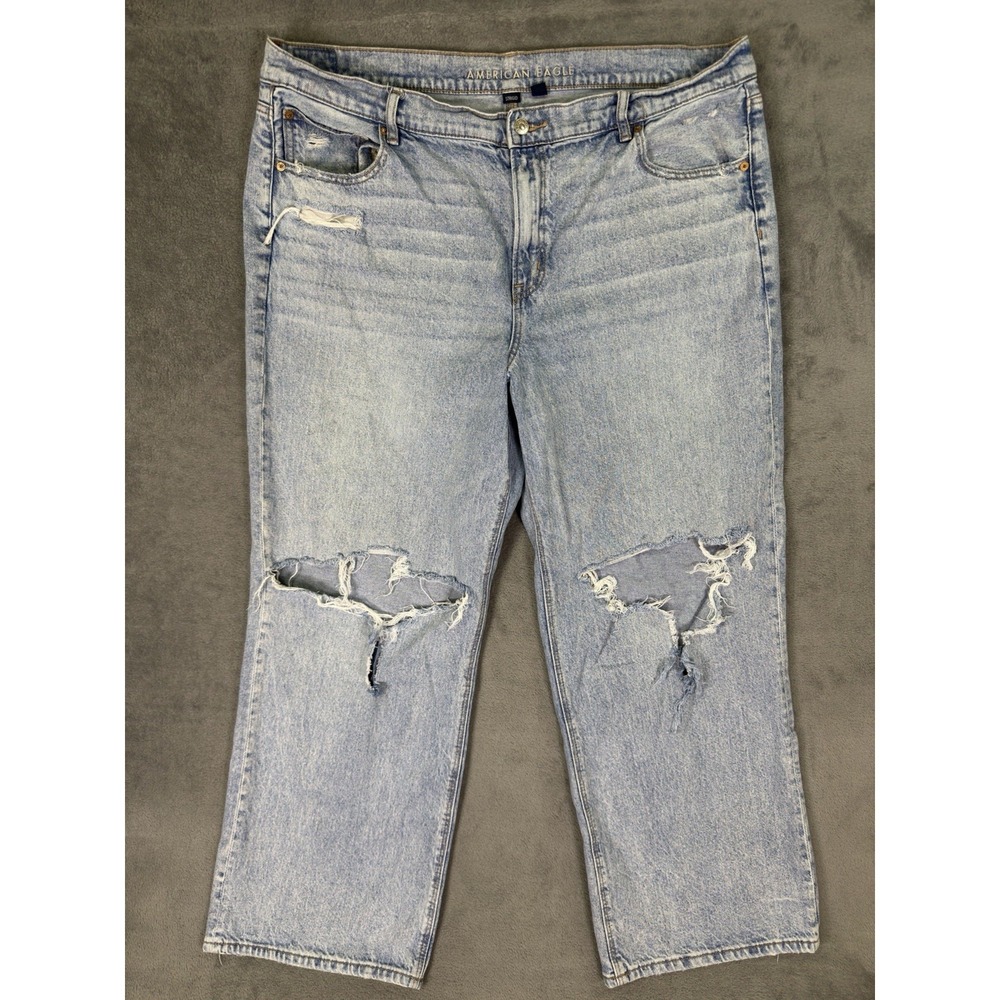 American Eagle Outfitters Light Blue Distressed Wide Leg Jeans